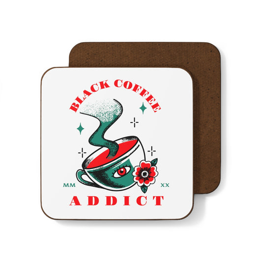 Black Coffee Addict Hardboard Back Coaster